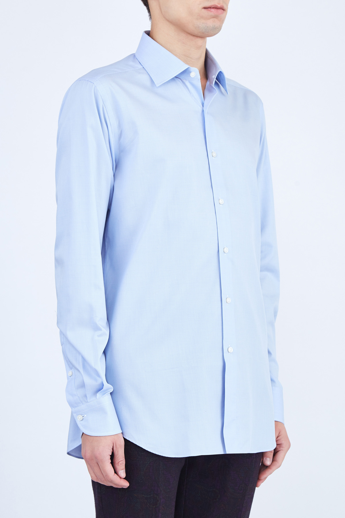 Однотонная рубашка из итальянского хлопка кручения 100/2 XACUS, цвет голубой, размер 48 Однотонная рубашка из итальянского хлопка кручения 100/2 - фото 3